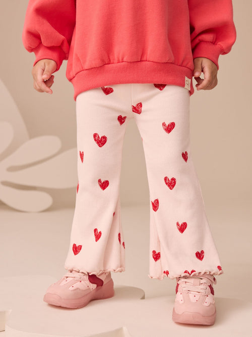 Light Pink Heart Rib Flare Leggings (3mths-7yrs)