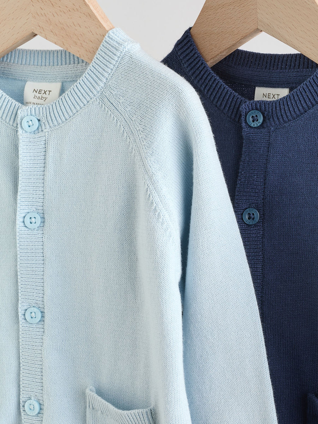 Blue 100% Cotton Knitted Baby Cardigans 2 Pack (0mths-2yrs)