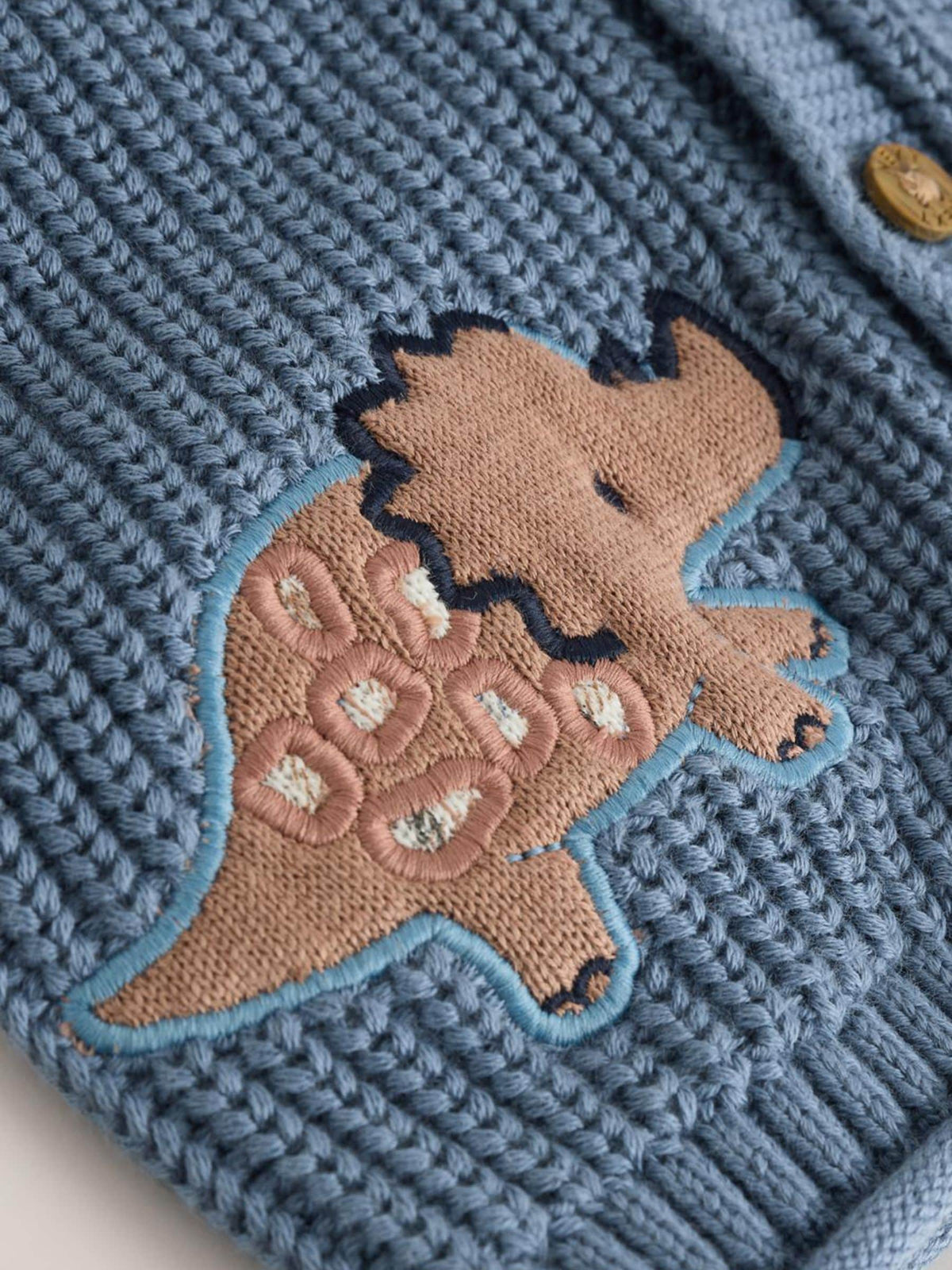 Navy Dinosaur Print Embroidered Baby Knitted Hooded Cardigan (0mths-2yrs)