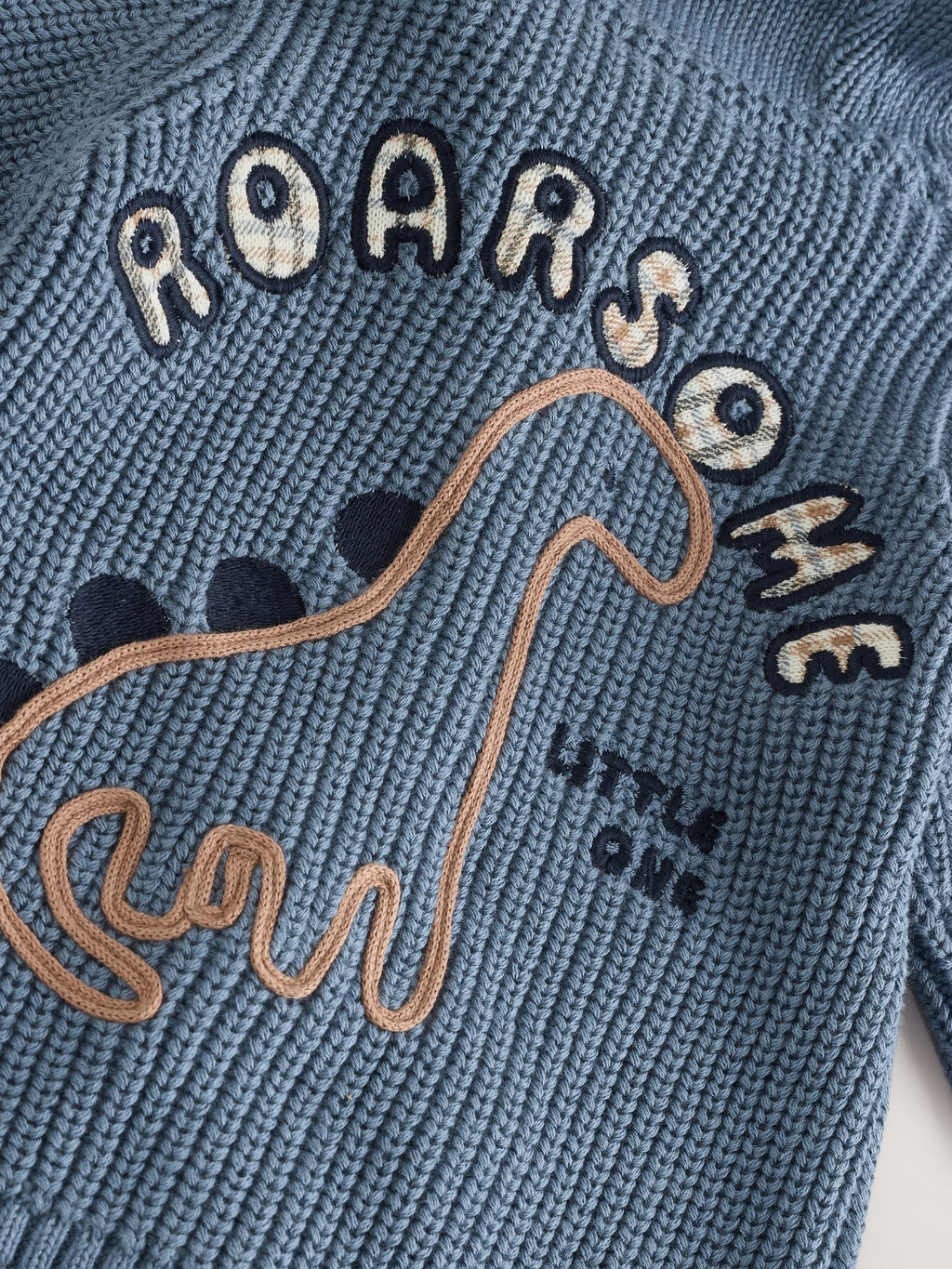 Navy Dinosaur Print Embroidered Baby Knitted Hooded Cardigan (0mths-2yrs)