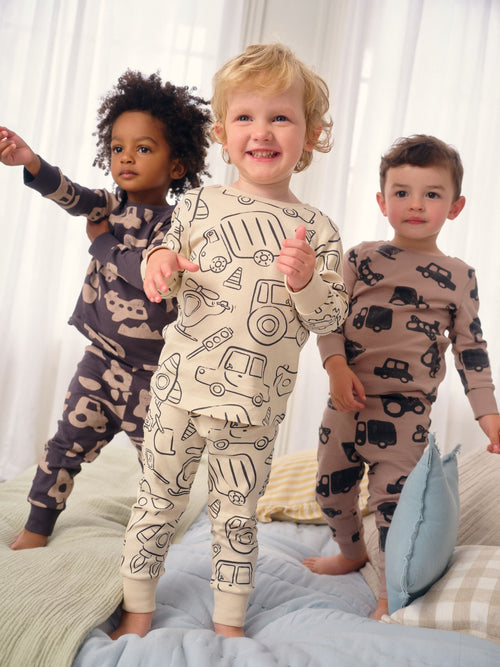 Brown/Cream Transport Snuggle Pyjamas 3 Pack (9mths-10yrs)