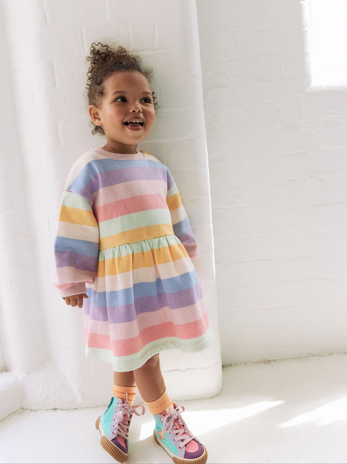 Rainbow Striped Long Sleeve Sweat Dress (3mths-7yrs)