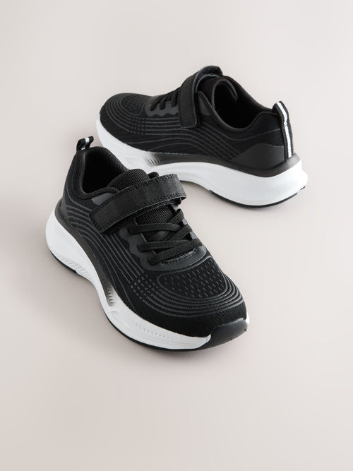 Black/White Standard Fit (F) Elastic Lace-Up Trainers