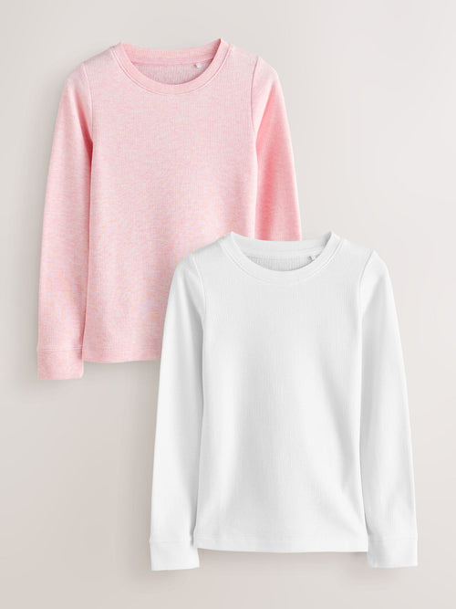 White/Pink Long Sleeve Thermal Top (2-16yrs)