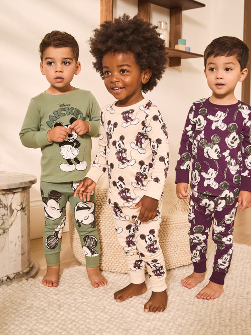 Green/Ecru Mickey Mouse Snuggle Pyjamas 3 Pack (9mths-10yrs)