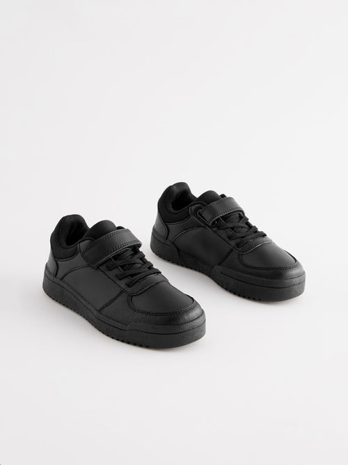 Black Extra Wide Fit (H) 1 Strap Elastic Lace School Shoes Trainers