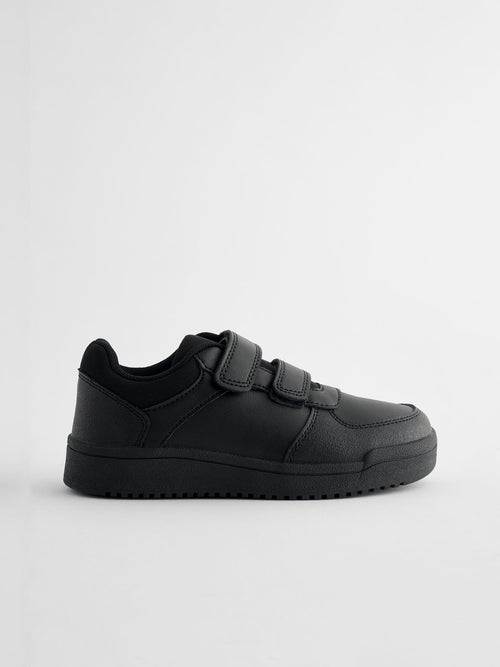Black Extra Wide Fit (H) 2 Straps Touch Fastening School Shoes