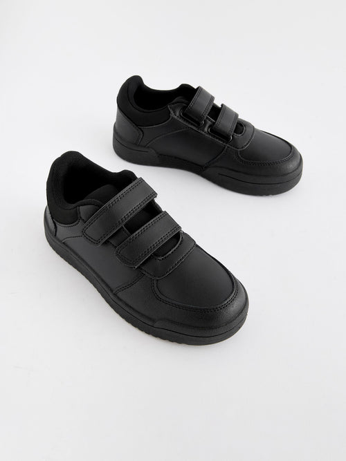 Black Extra Wide Fit (H) 2 Straps Touch Fastening School Shoes