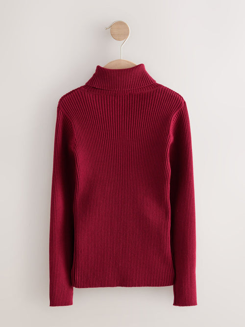 Berry Red Roll Neck Knit Jumper (3-16yrs)