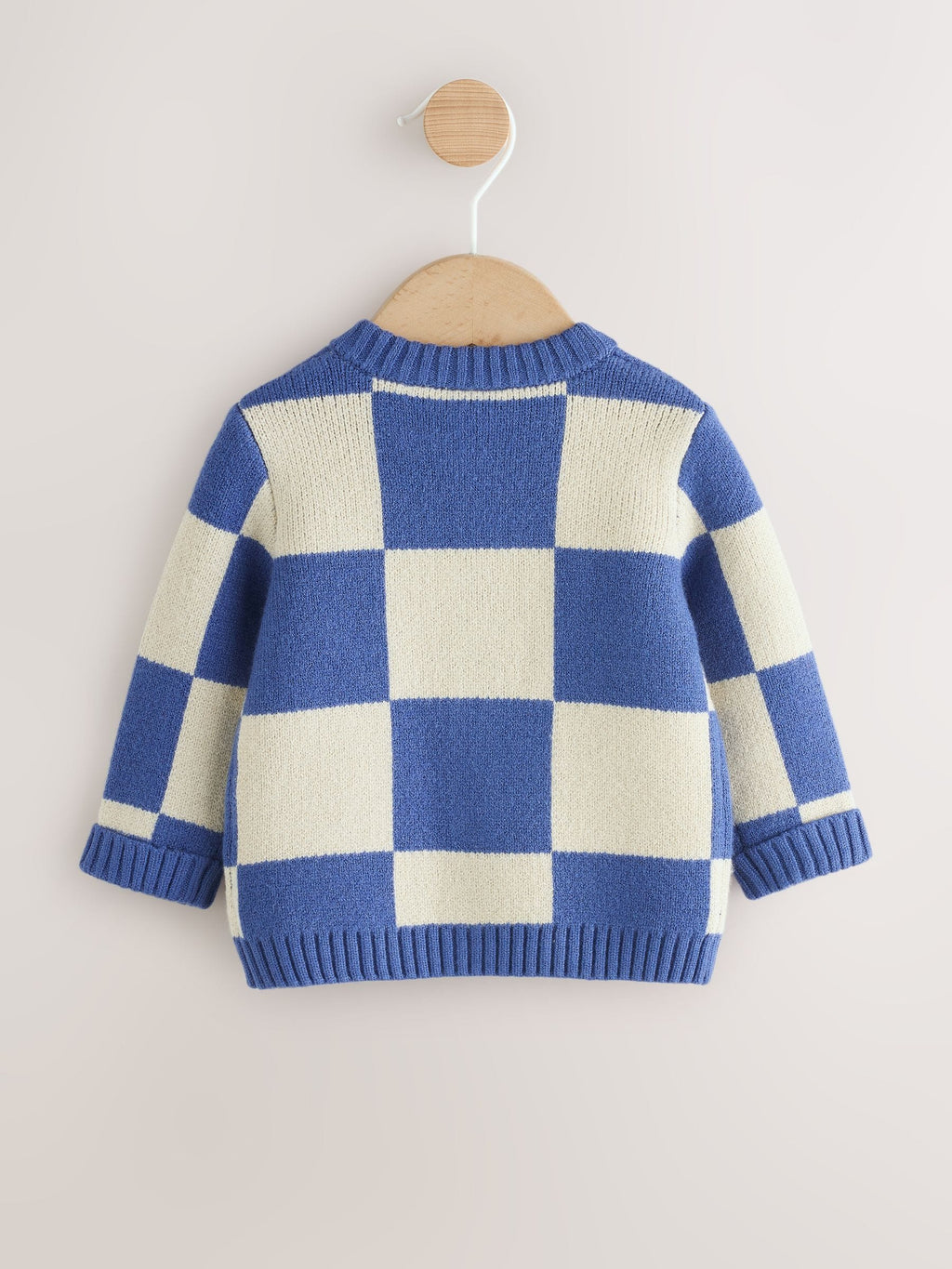 Blue Checkerboard Embroidered Character Baby Knitted Cardigan (0mths-2yrs)