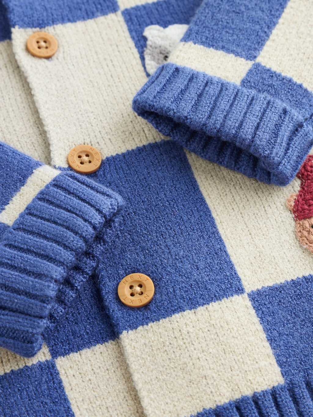 Blue Checkerboard Embroidered Character Baby Knitted Cardigan (0mths-2yrs)