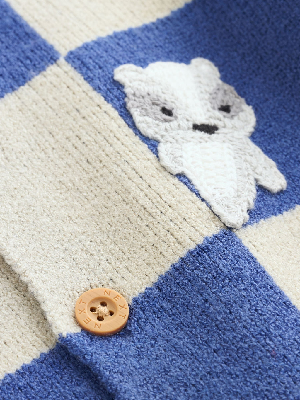 Blue Checkerboard Embroidered Character Baby Knitted Cardigan (0mths-2yrs)