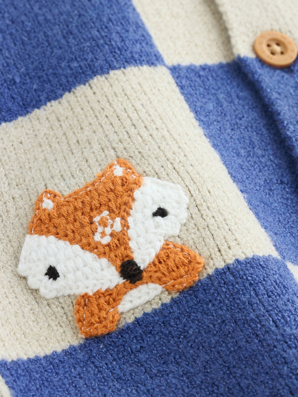 Blue Checkerboard Embroidered Character Baby Knitted Cardigan (0mths-2yrs)
