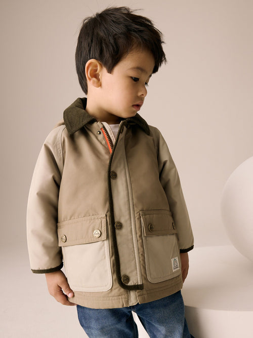 Neutral Brown Hooded Cord Collar Shower Resistant Coat (3mths-7yrs)