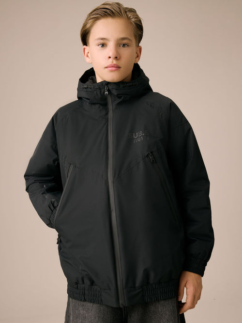 Black Hooded Waterproof Jacket (3-17yrs)