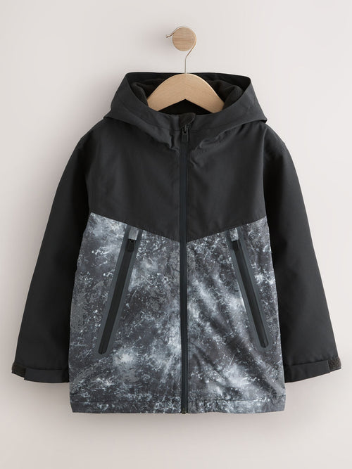 Grey/Black Waterproof Fleece Lined Hooded Jacket (3-16yrs)