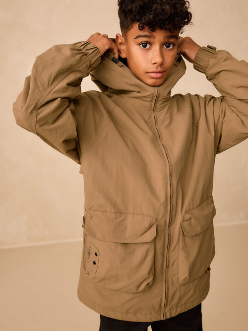 Tan Brown Shower Resistant Hooded Midweight Anorak (3-16yrs)
