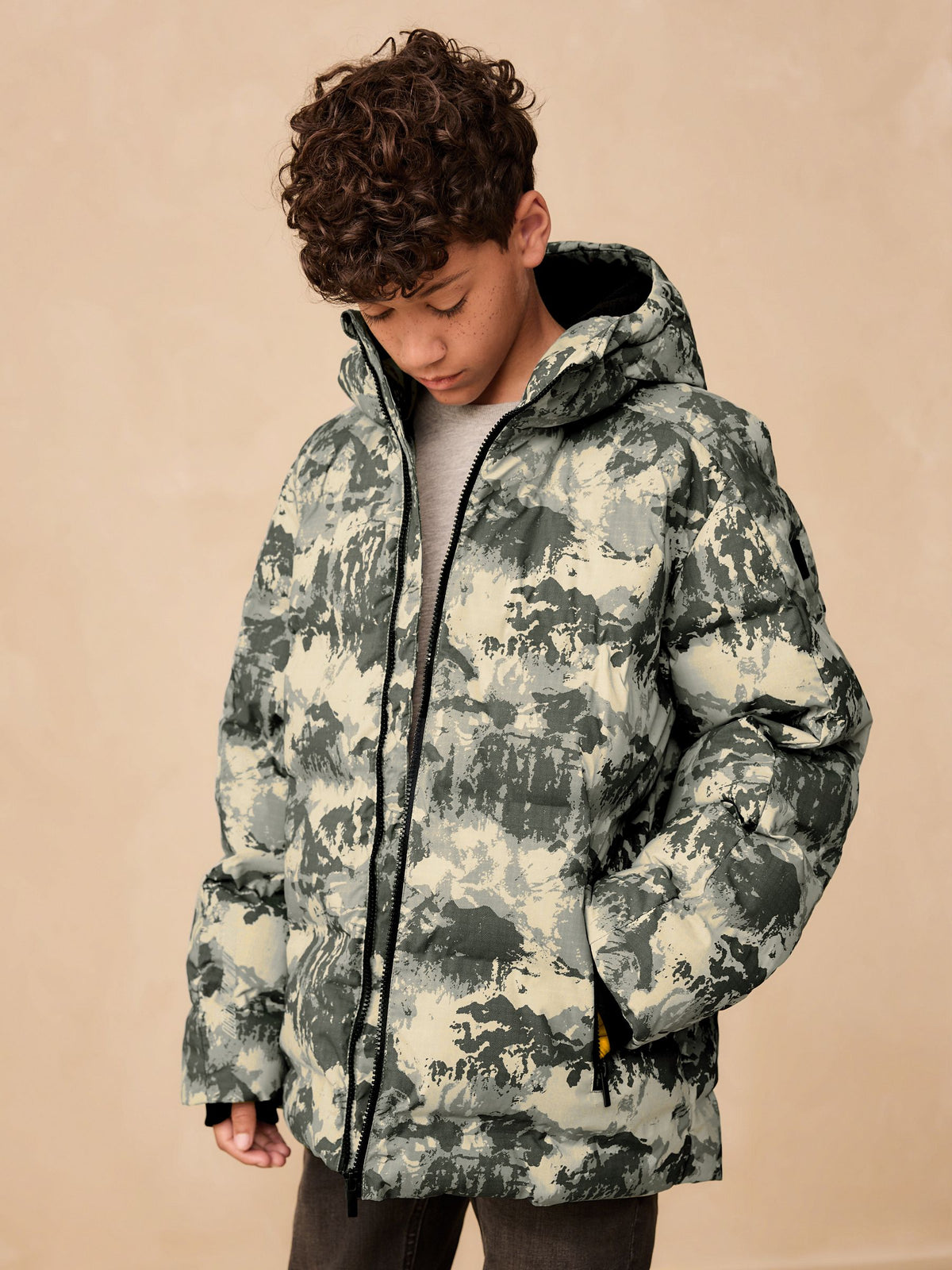 Grey Camoflauge Shower Resistant Microfleece Lined Padded Coat (3-16yrs)