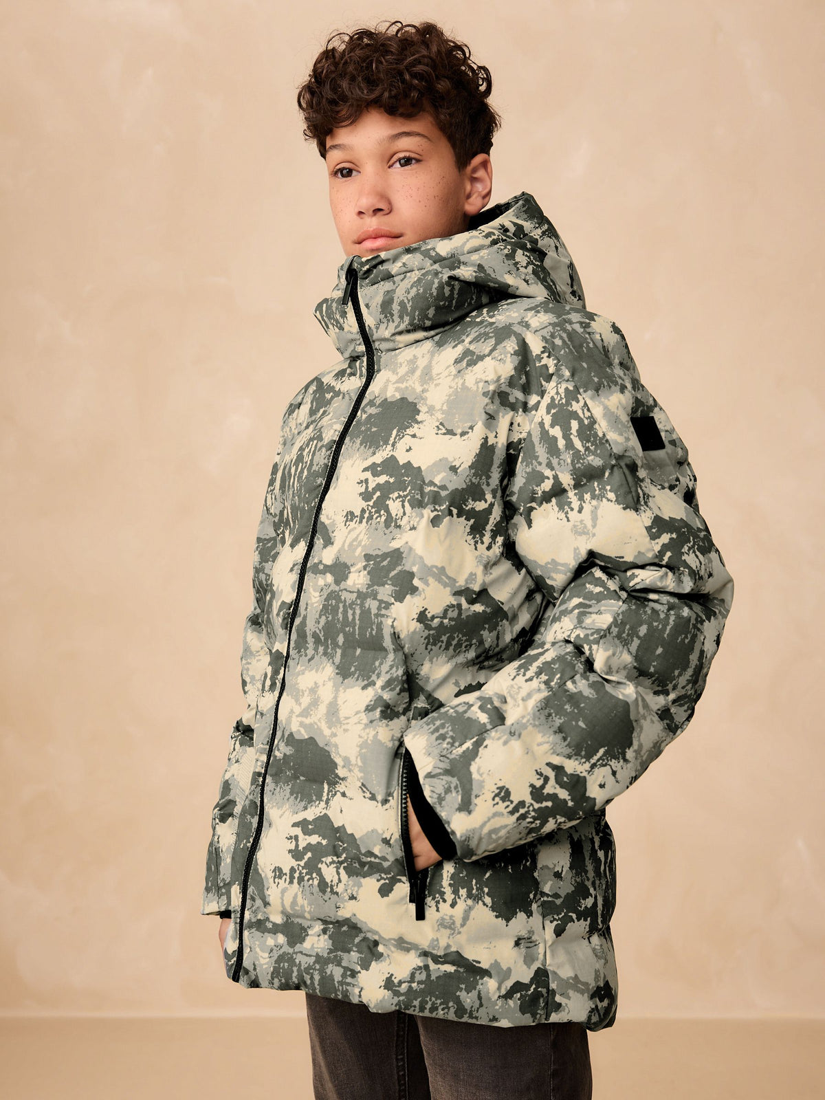 Grey Camoflauge Shower Resistant Microfleece Lined Padded Coat (3-16yrs)
