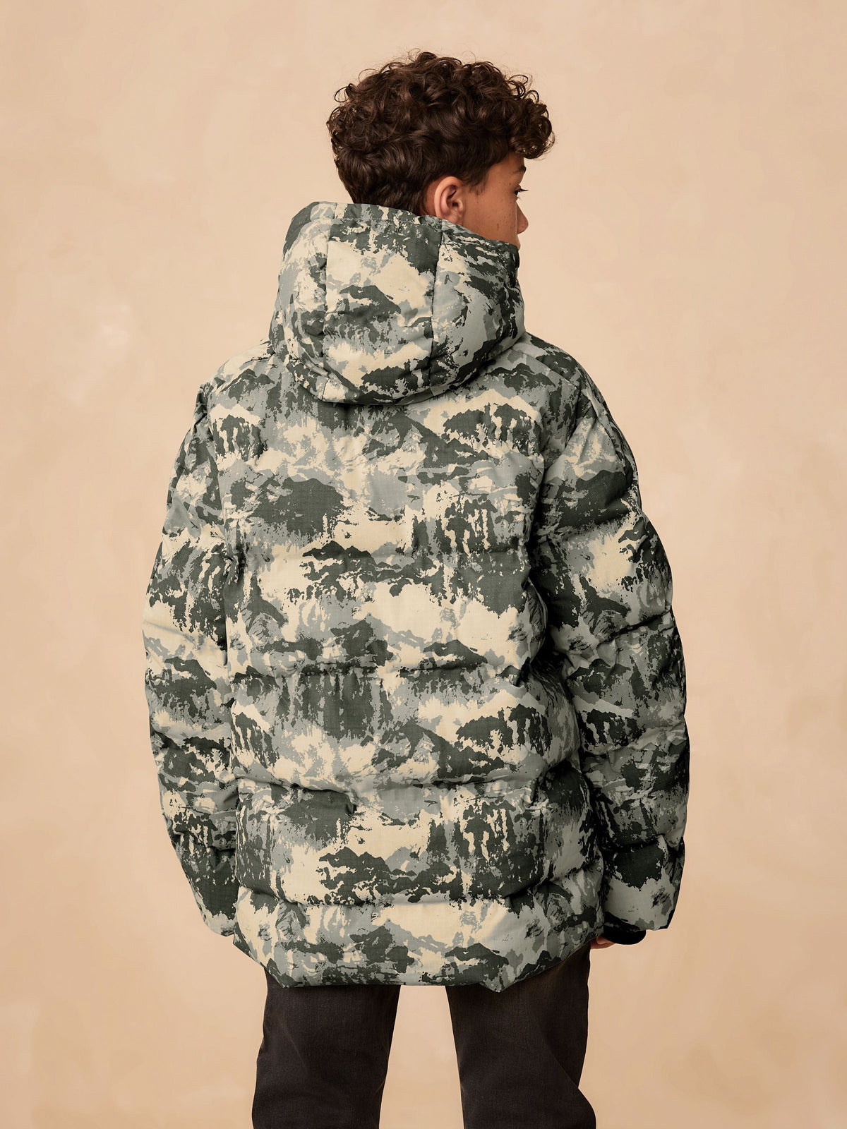 Grey Camoflauge Shower Resistant Microfleece Lined Padded Coat (3-16yrs)