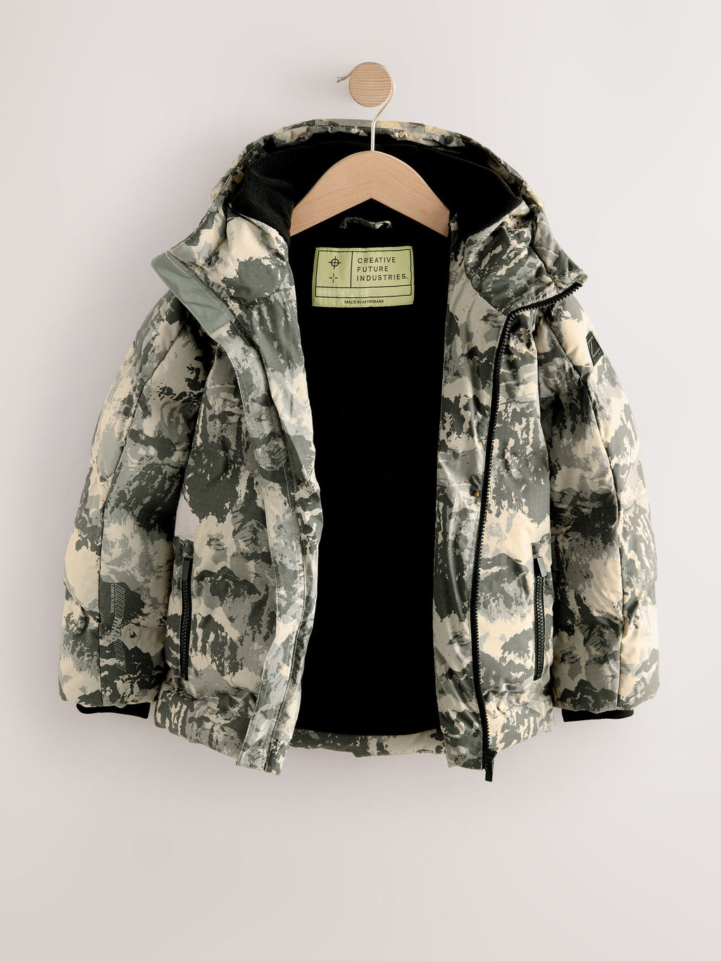 Grey Camoflauge Shower Resistant Microfleece Lined Padded Coat (3-16yrs)