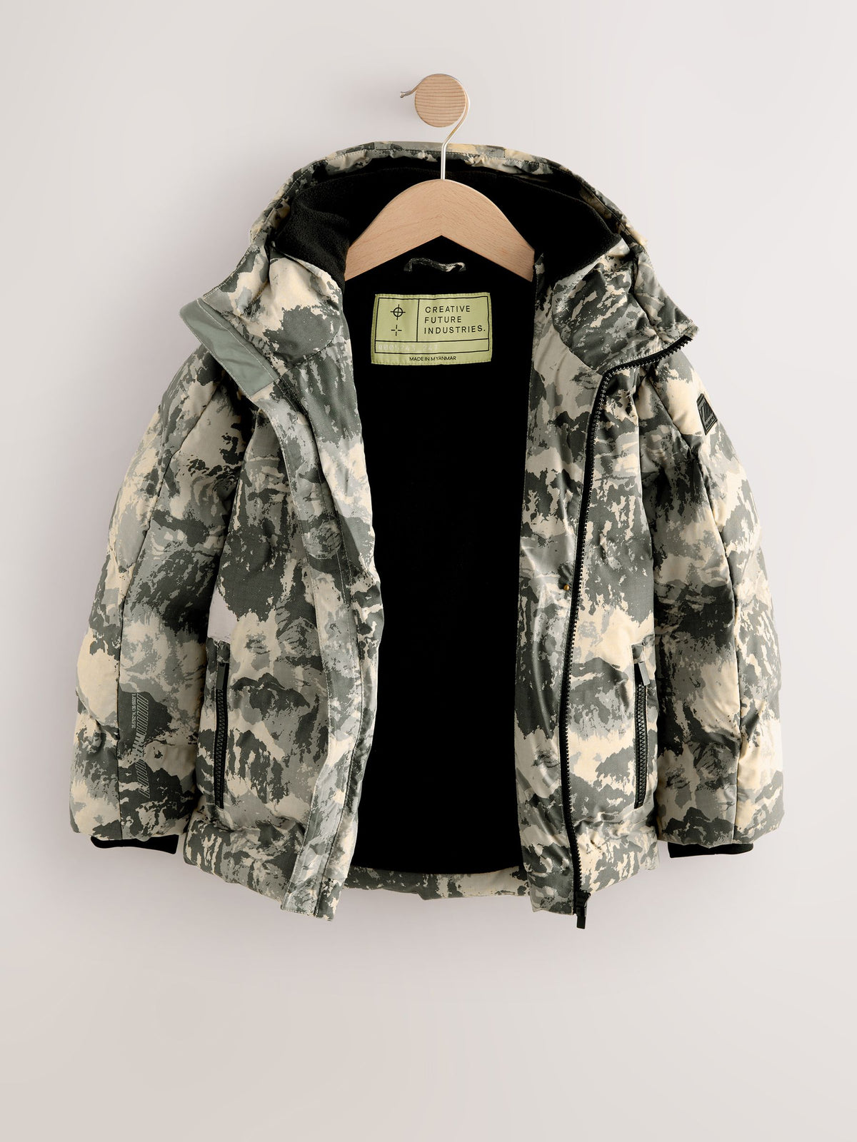 Grey Camoflauge Shower Resistant Microfleece Lined Padded Coat (3-16yrs)