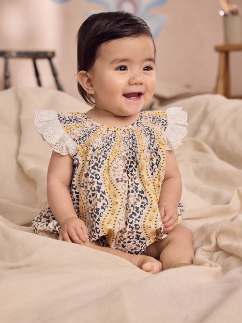Brown Patterned Cath Kidston Cotton Printed Baby Broderie Romper
