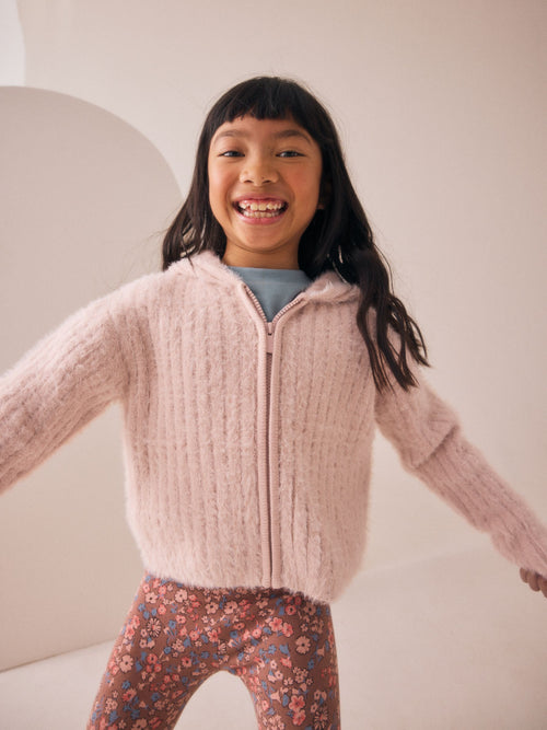 Pink Fluffy Zip Through Hoodie (3-16yrs)