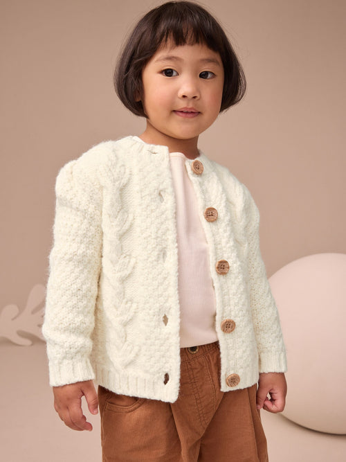 Ecru Chunky Knit Bobble Cardigan (3mths-10yrs)