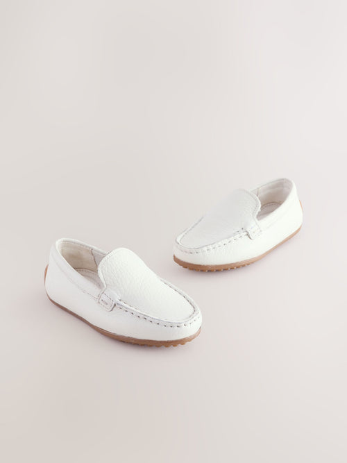 White Standard Fit (F) Suede Slip-Ons Loafer Shoes