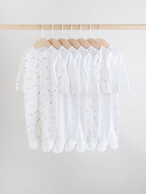White 7 Pack Popper Baby Sleepsuits (0-2yrs)