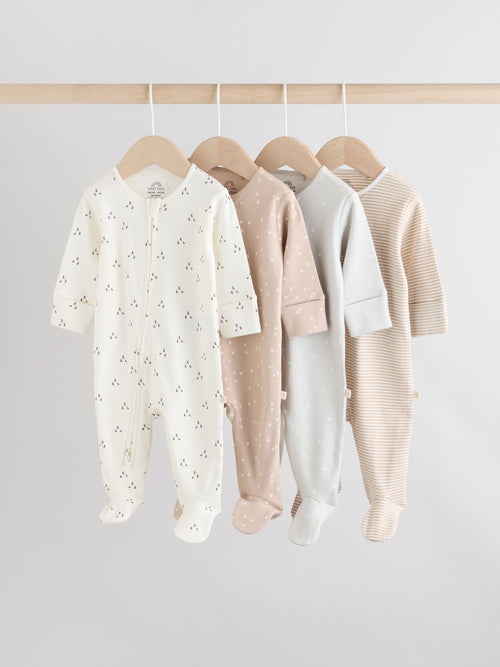 Cream 4 Pack Two Way Zip Baby Sleepsuits (0-2yrs)