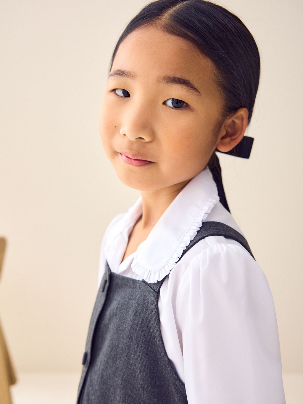 Grey Button Front Embroidered Pinafore School Dress (3-14yrs)