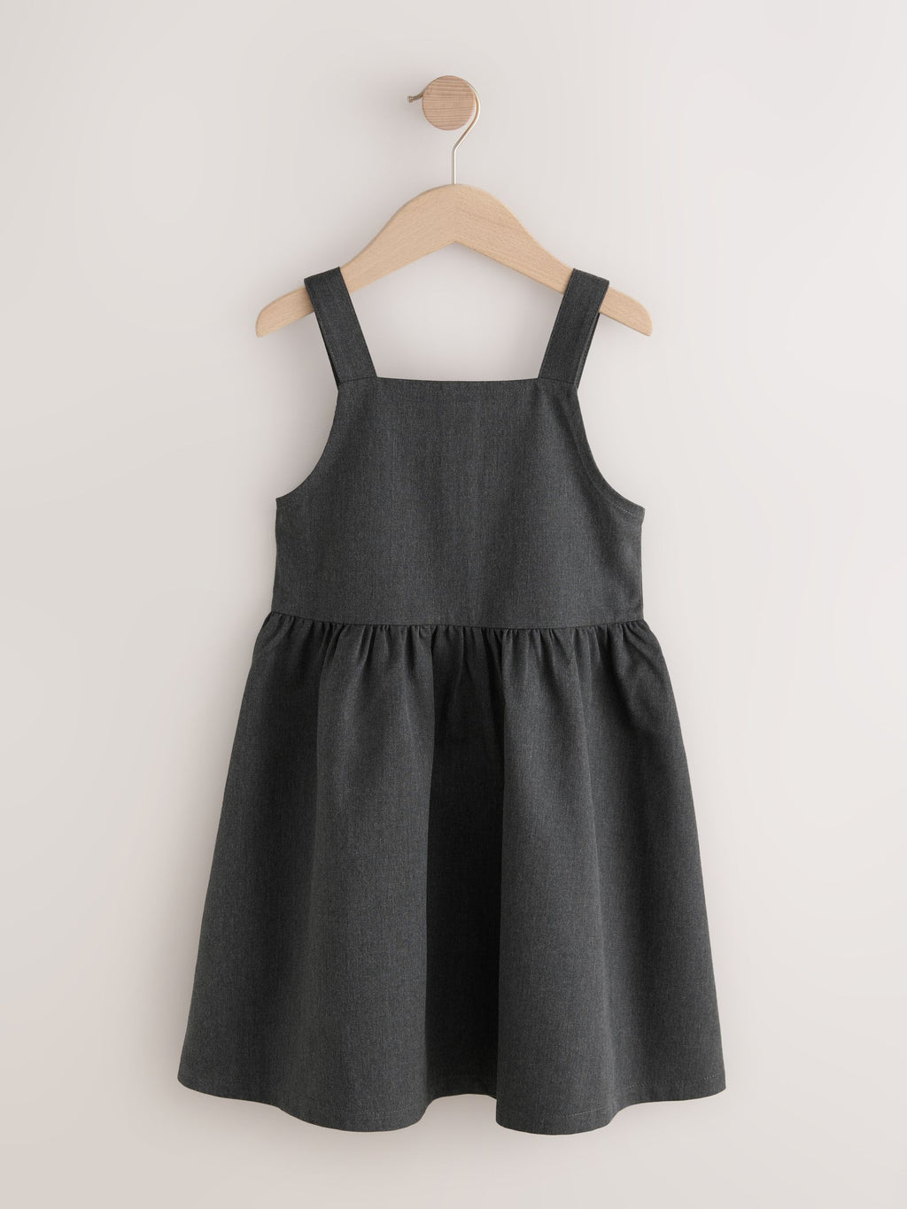 Grey Button Front Embroidered Pinafore School Dress (3-14yrs)