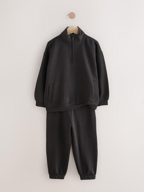 Black Cotton Rich Sports Funnel Neck Sweat and Joggers Set (3-16yrs)