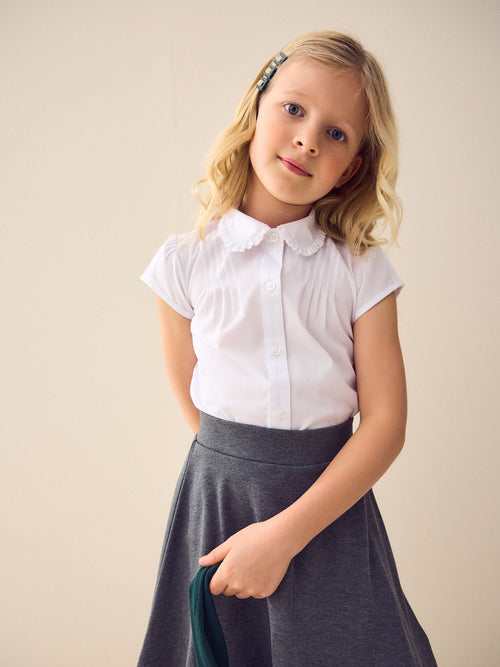 White Girls Short Sleeve Ruffle Collar School Shirt (3-15yrs)