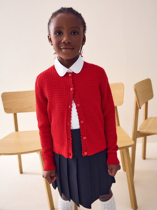 Red Cotton Rich Cable Knit School Cardigan (3-16yrs)
