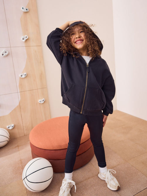 Black Cotton Rich Zip Up Sports Hoodie (3-16yrs)