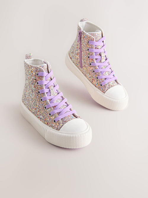 Multi Glitter Standard Fit (F) Lace Up High Top Trainers