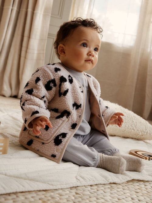 Neutral Borg Leopard Print Baby Jacket (0mths-2yrs)