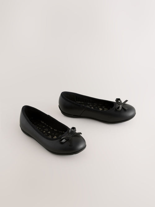 Black Standard Fit (F) Leather Ballerina School Shoes