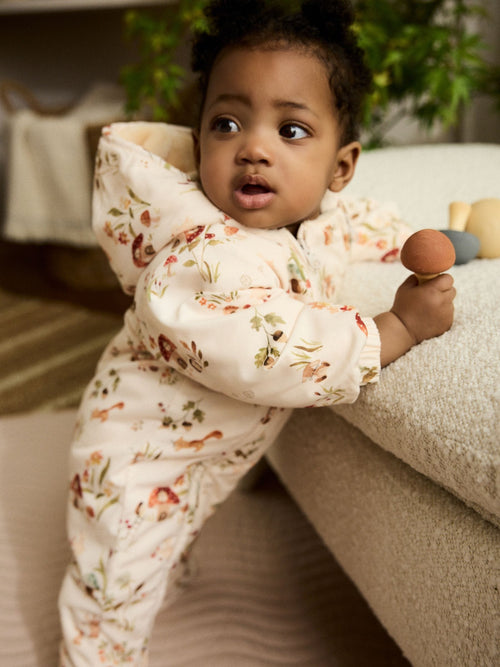 Ecru Woodland Printed Hooded Baby Pramsuit (0mths-2yrs)
