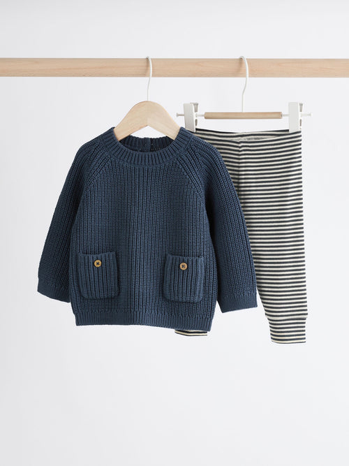 Blue Baby Knitted Jumper and Leggings Set (0mths-2yrs)
