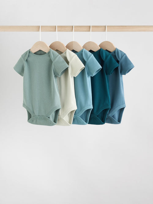Blue Short Sleeve Baby Bodysuits 5 Pack