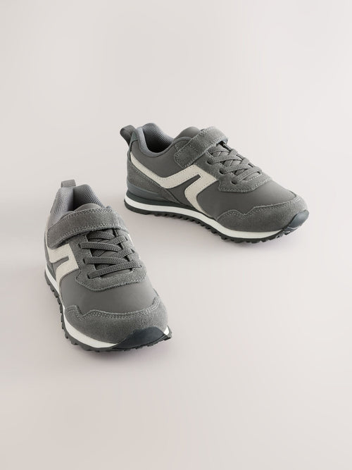 Grey One Strap Elastic Lace Trainers