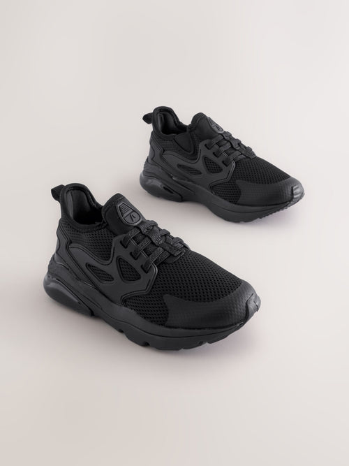 Black Wide Fit (G) Elastic Lace Trainers