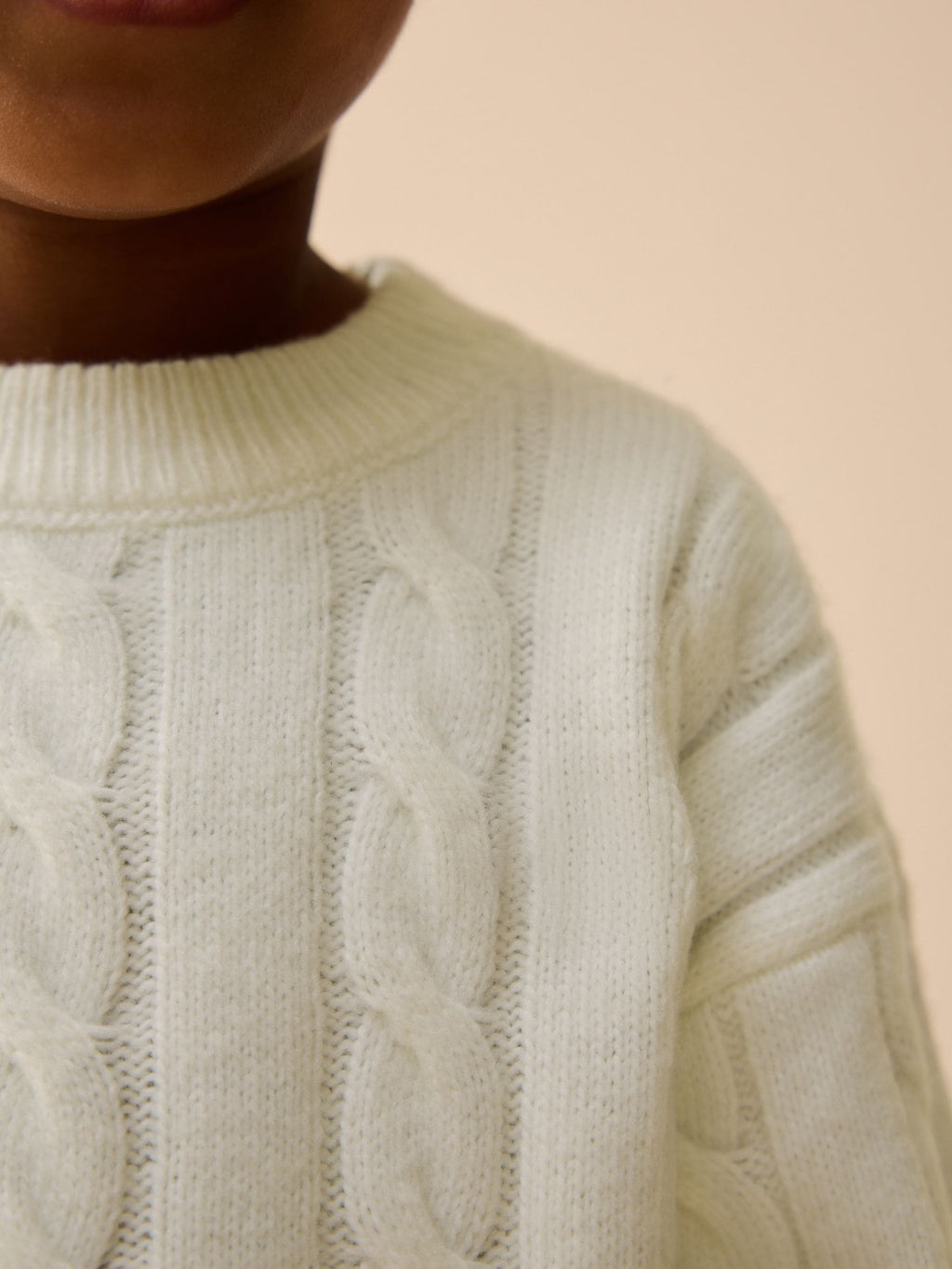 Ecru White Cable Knit Crew Neck Jumper (3mths-7yrs)