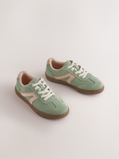 Green/Pink Suede Standard Fit (F) Retro Trainers