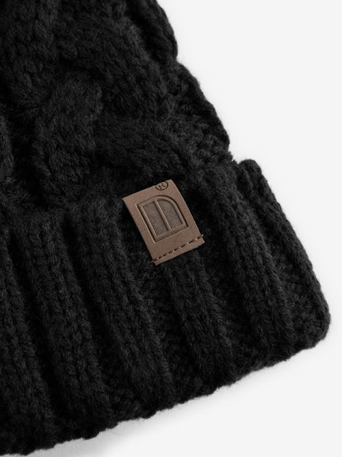 Black Cable Knit Pom Hat (1-16yrs)