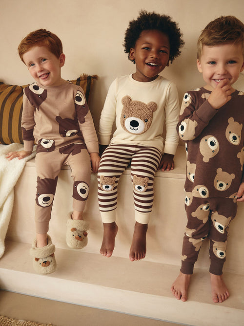 Brown/Cream Snuggle Pyjamas 3 Pack (9mths-6yrs)